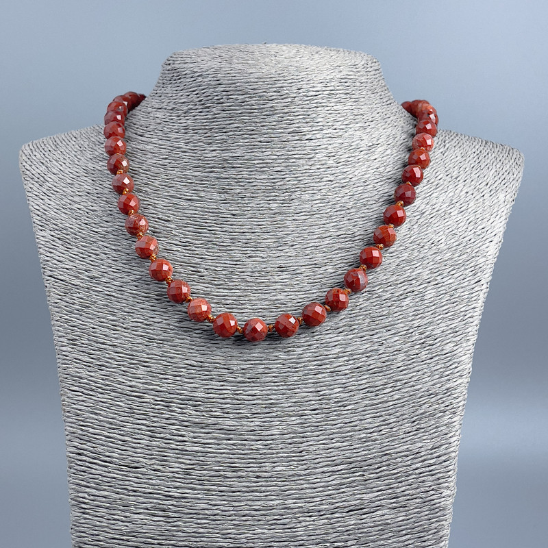 Jasper Beads Necklace - Red Jasper, faceted round beads, diameter ~8mm, length 48 cm