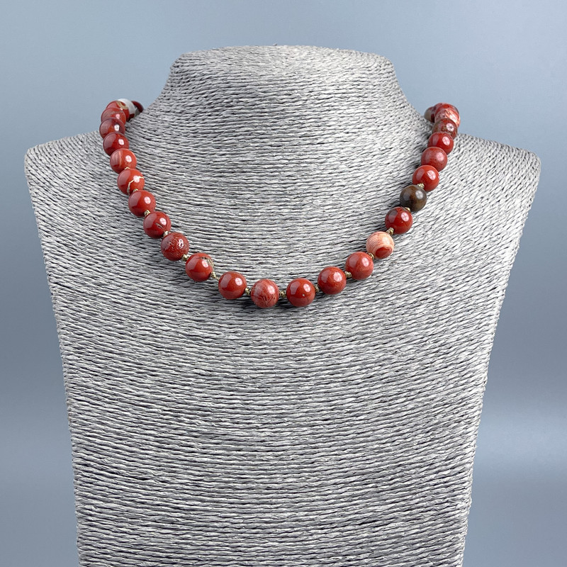 Jasper Beads Necklace, Red Jasper, smooth round beads, diameter +-mm, length 48 cm