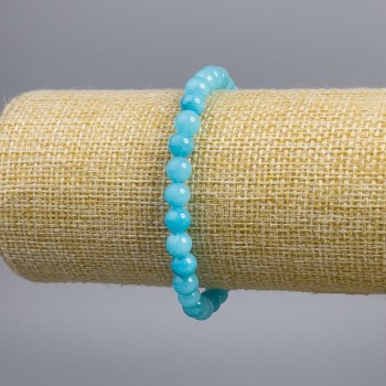 Bracelet with Aquamarine Stone Blue Smooth Beads, diameter 6+-mm, length 18 cm stretch