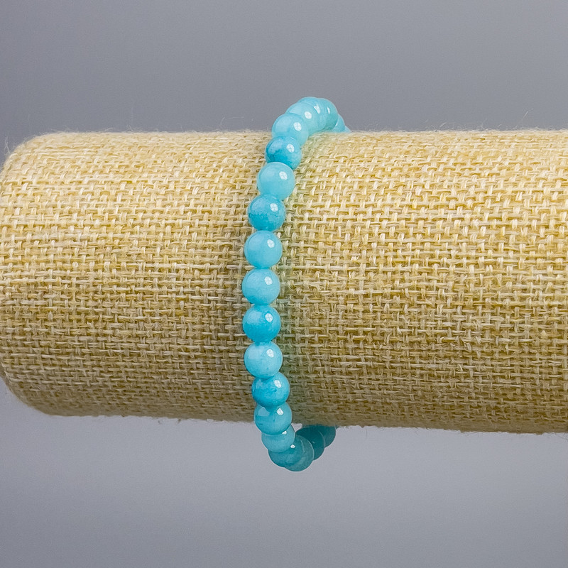Bracelet with Aquamarine Stone Blue Smooth Beads, diameter 6+-mm, length 18 cm stretch