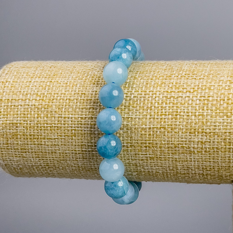 Bracelet with Aquamarine Stone Navy Blue Smooth Beads, diameter 10+ mm, length 18 cm stretch