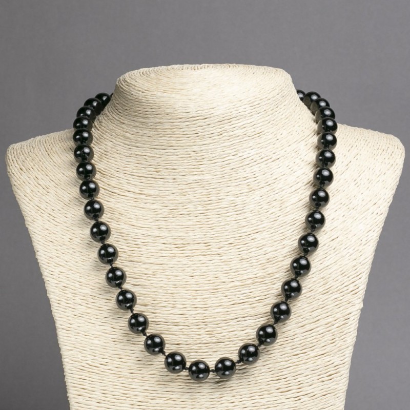 Necklace made of natural black tourmaline, smooth round beads 10mm diameter ±, length 45cm ±