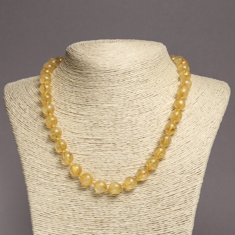 Citrine Necklace with Smooth Beads, 10 mm ± diameter, 45 cm length