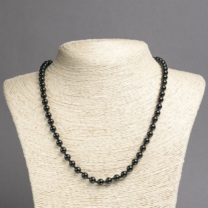 Necklace of natural black tourmaline, smooth round beads 6mm diameter ±, length 45cm ±