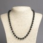 Necklace of natural black tourmaline, smooth round beads 8mm diameter, length 45cm