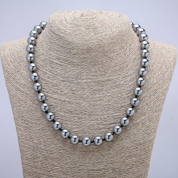 Natural stone Terahertz necklace with smooth round bead, 10mm diameter, 45cm length +