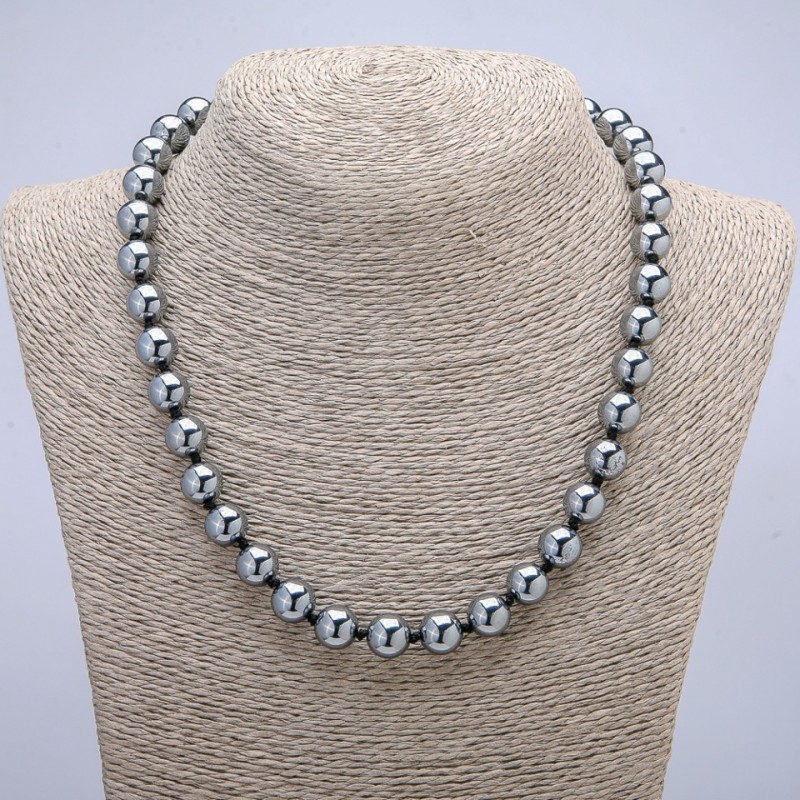 Natural stone Terahertz necklace with smooth round bead, 10mm diameter, 45cm length +