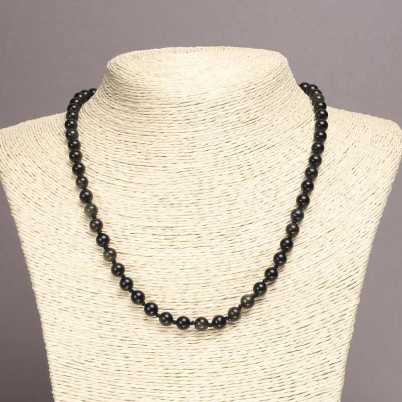 Sunstone Obsidian Bead Necklace, Smooth Round Beads 6mm Ø, Length 45cm