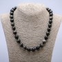 Natural Stone Necklace Silver Obsidian Smooth Round Bead, diameter 12mm, length 45cm+