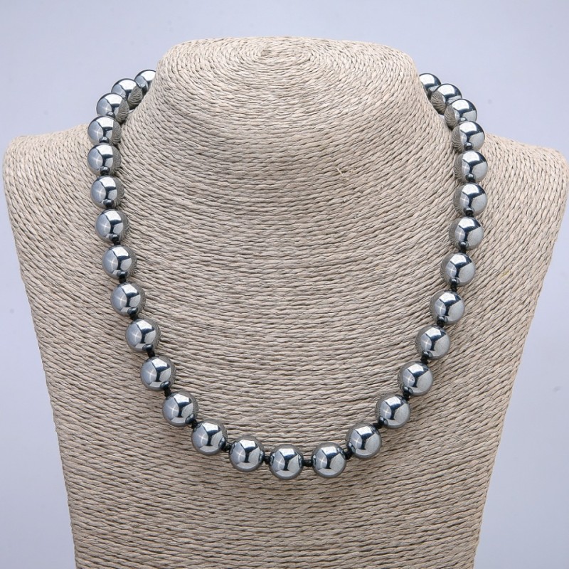 Terahertz Beads Smooth Round 12mm Diameter Necklace 45cm +