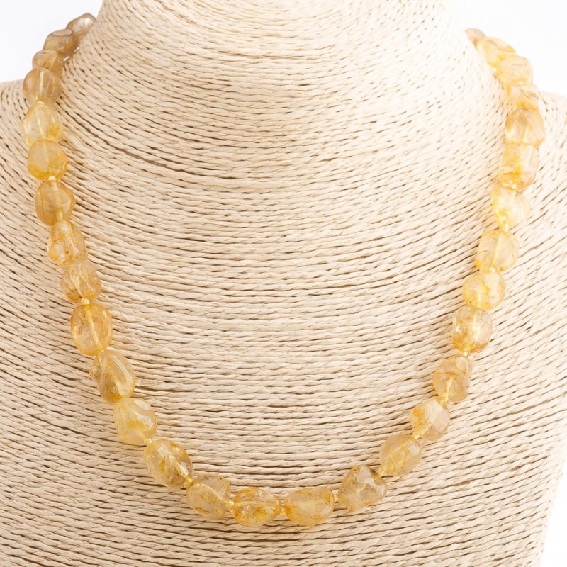 Rutilated Quartz Necklace, Hairy Gold, 21 cm length, bead diameter 0.9×1.1 cm