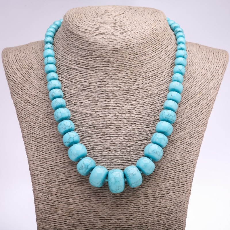 Bead Necklace Turquoise Disc, Enlarging Size 8-20 (+/-) mm, Length 48 cm