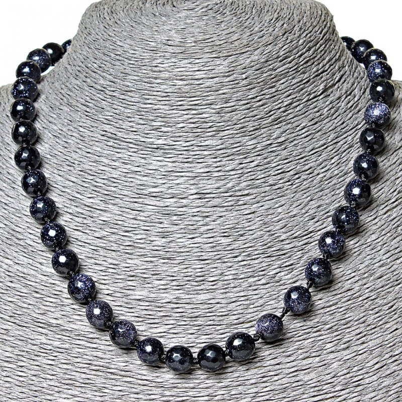 Necklace Aventurine (synthetic) Blue Sand Cairo Night, faceted 9mm beads, 45cm length