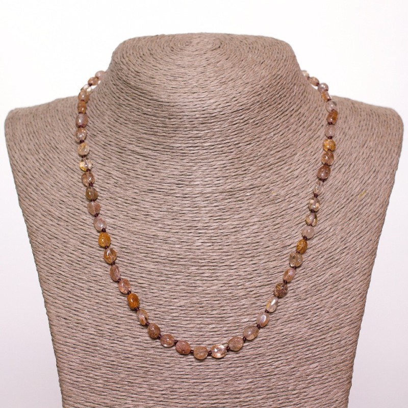 Necklace of Rutilated Quartz "Hairy" oval bead with hair-like inclusions "milk chocolate", diameter 6mm (±), length 50cm