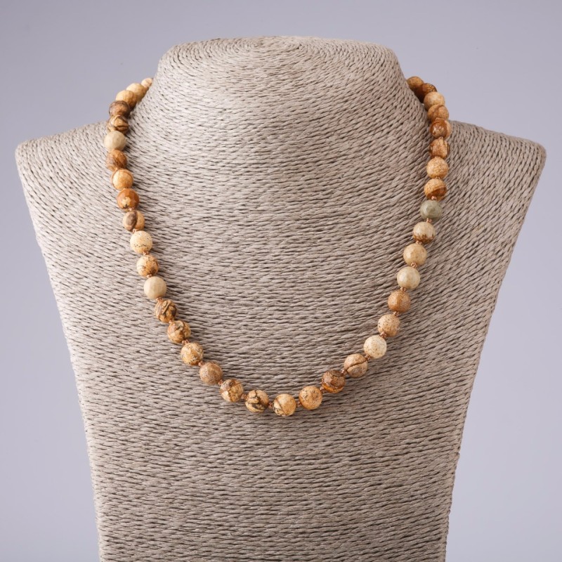 Landscape Jasper Beads Necklace, Faceted Round 8mm, 48cm length