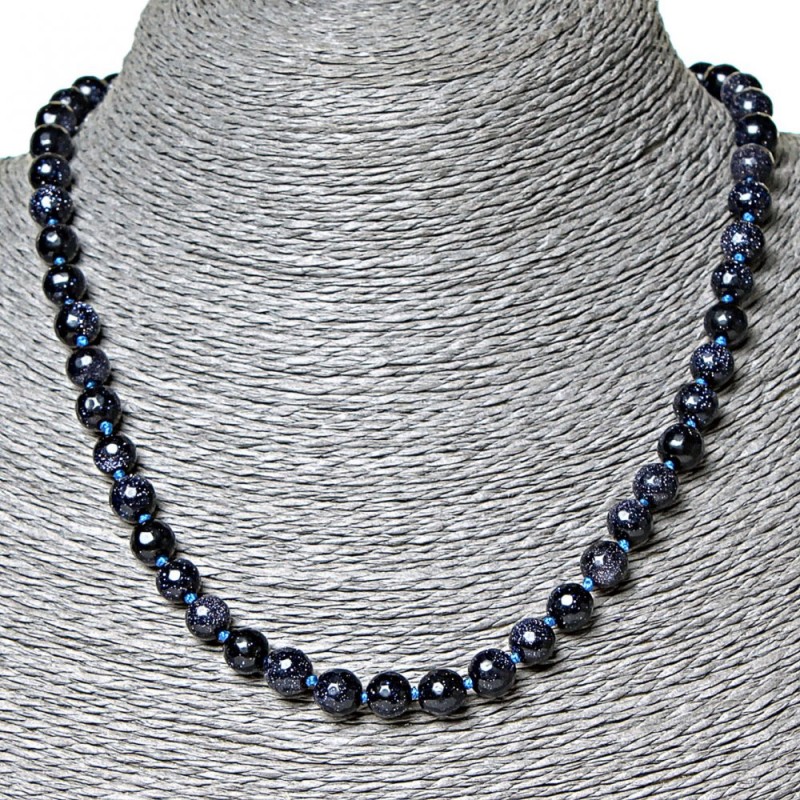 Beads Aventurine (synthetic) Blue Sand Cairo Night, faceted ball 8mm, length 45cm