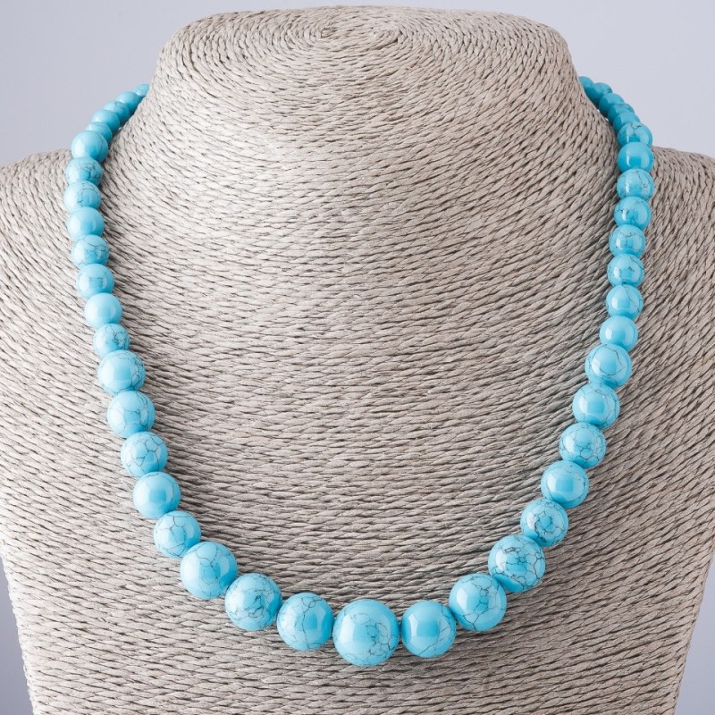 Turquoise Bead Necklace (natural) light blue with veins, enlarged, diameter 6-14 mm, length 44 cm