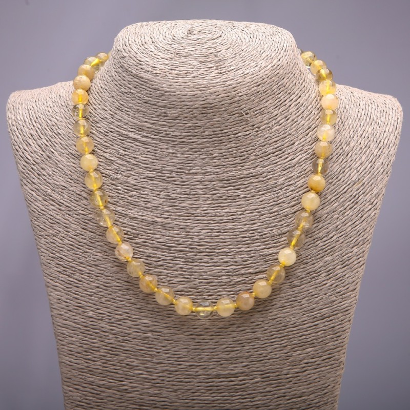 Rutilated Quartz Necklace Hairy Quartz Bead Round 10mm Diameter, 48cm Length