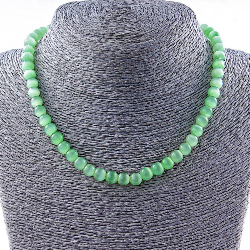 Cat's Eye Bead 8mm Round Green color, 40 cm length