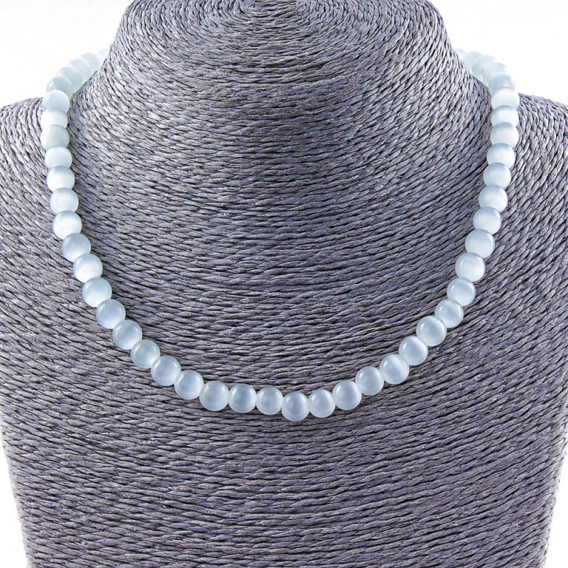 Cat's Eye Bead Necklace 8mm Gray, 40cm