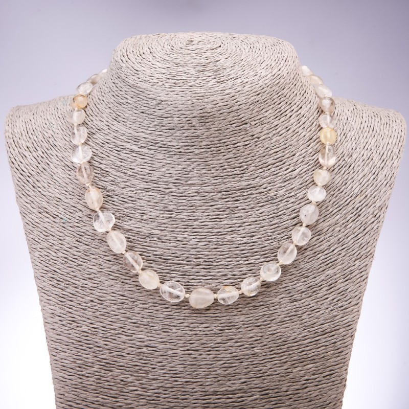 Rutilated Quartz Necklace with Hair-like Golden Inclusions, 7-9 mm Beads, 45 cm Length