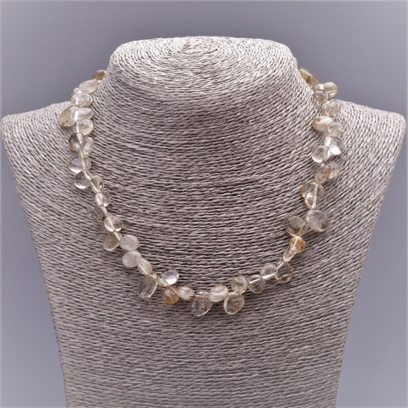 Necklace of natural stone Rutile Quartz Hair Quartz with a golden butterfly, 8mm diameter, 47cm length