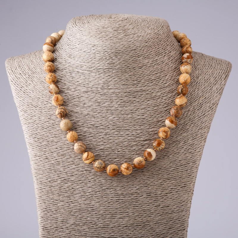 Jasper Landscape Faceted Bead Necklace, 10mm Diameter, 48cm Length