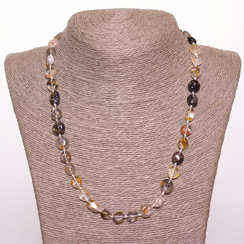 Necklace with Rutile Quartz "Hairy" flat faceting, diameter 8-10mm, length 50cm