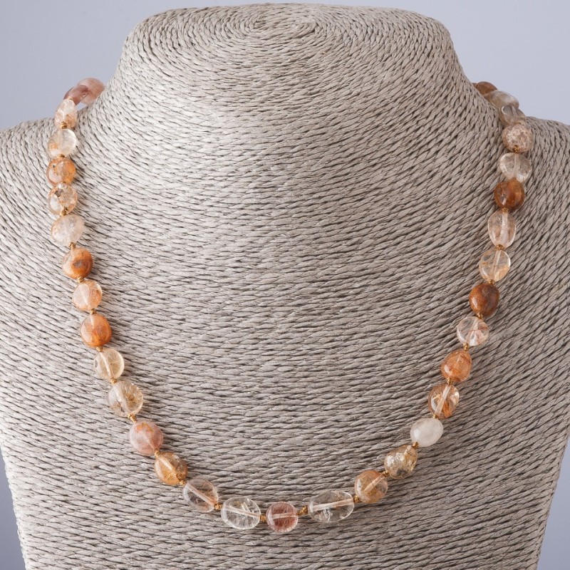 Necklace of Golden Rutile Quartz, 'Haliuvannya' (Hair-like) - 49 cm length, 7-11 mm ± diameter
