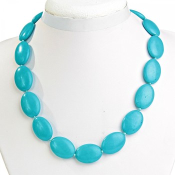 Blue Turquoise beaded necklace (single) oval 18*24mm, length 46cm