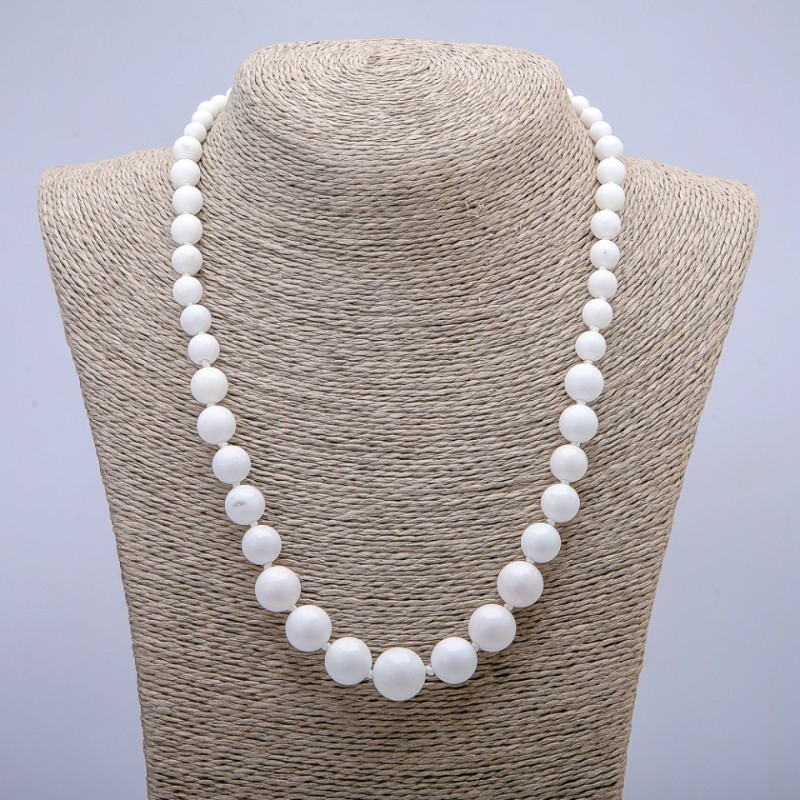 Agate Beads White (natural) smooth ball with adjustable from 6 to 14mm, length 45cm+