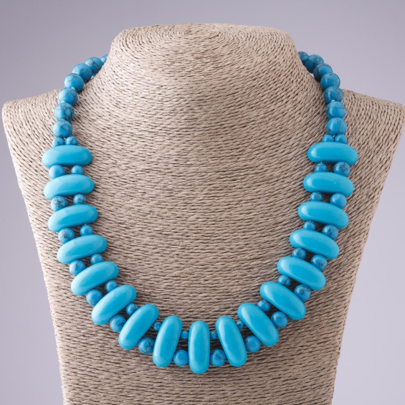  Cleopatra Turquoise Blue Chain Necklace 10x25 mm and Bead 10mm L50cm