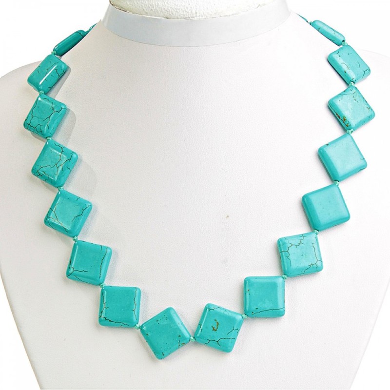 Necklace Turquoise with Veins Diamond-shaped 18x18mm, length 45cm