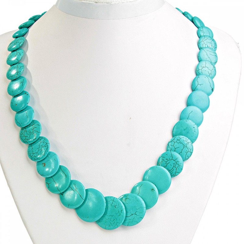 Turquoise Beads with Veining Coin Pendant on 50cm Length (10-25mm)