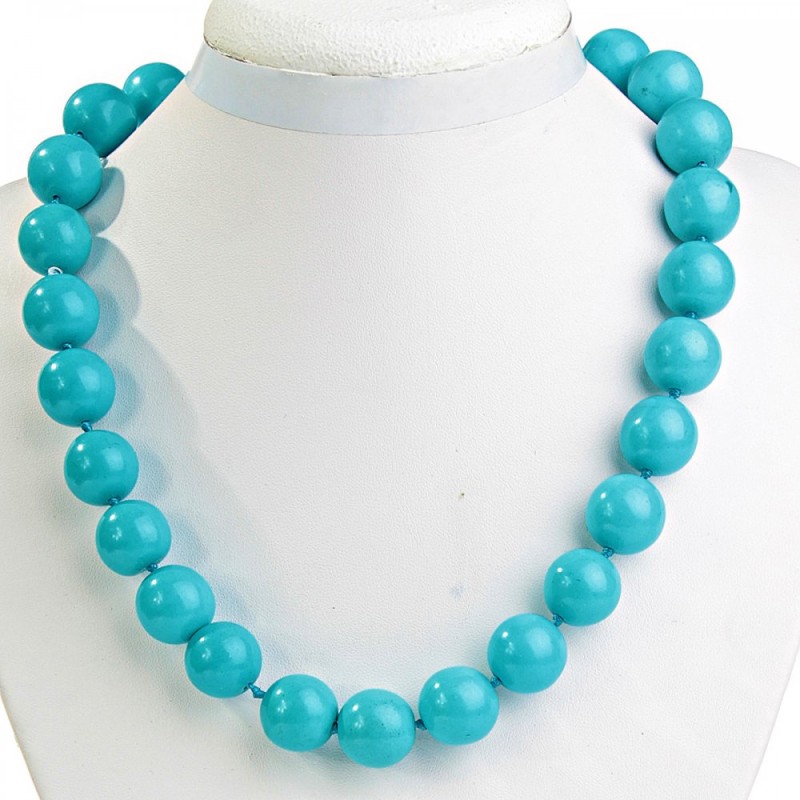 Blue Turquoise Bead Necklace 16mm Ball, 48cm length