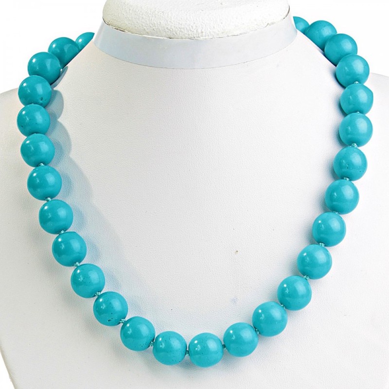 Blue Turquoise Bead Necklace 14mm, 49 cm long