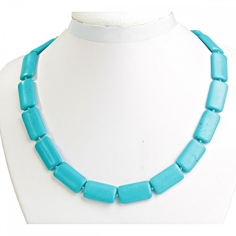 Blue Turquoise Necklace Rectangular Beads 14x25mm, 49 cm length