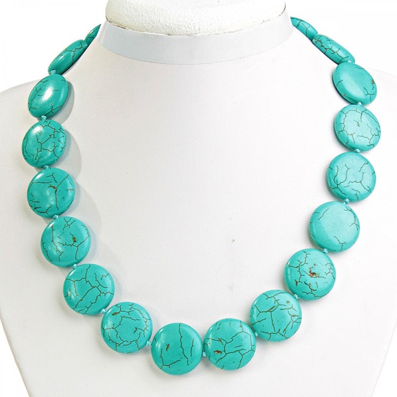 Turquoise Beads with Veins - Coin Shaped 22mm, 48cm Length