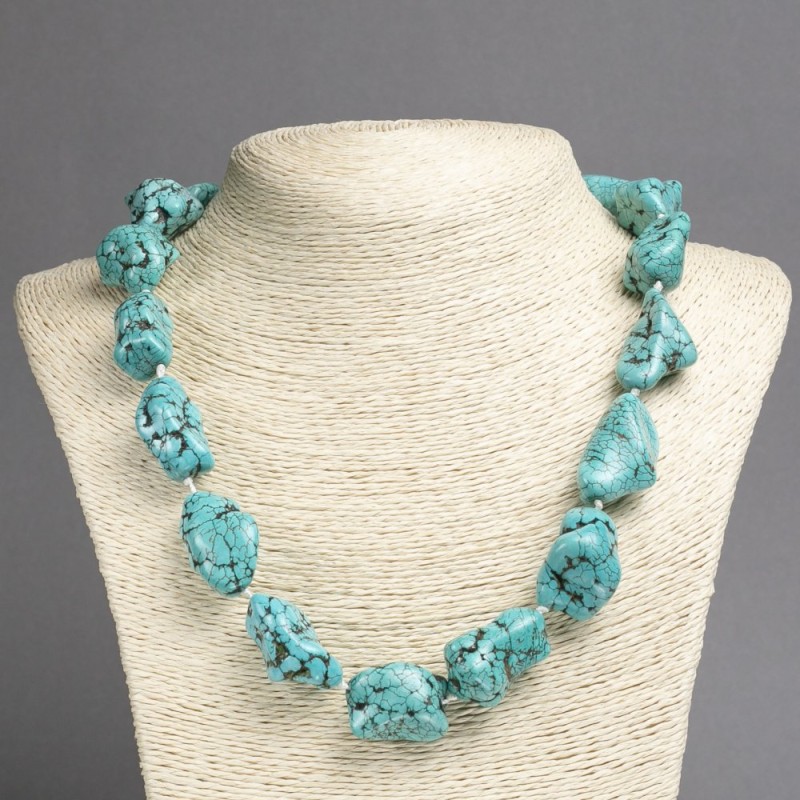 Turquoise Beads Necklace (Natural Stone) Green Natural Form, 50 cm length, bead 28×20 mm (+/-)