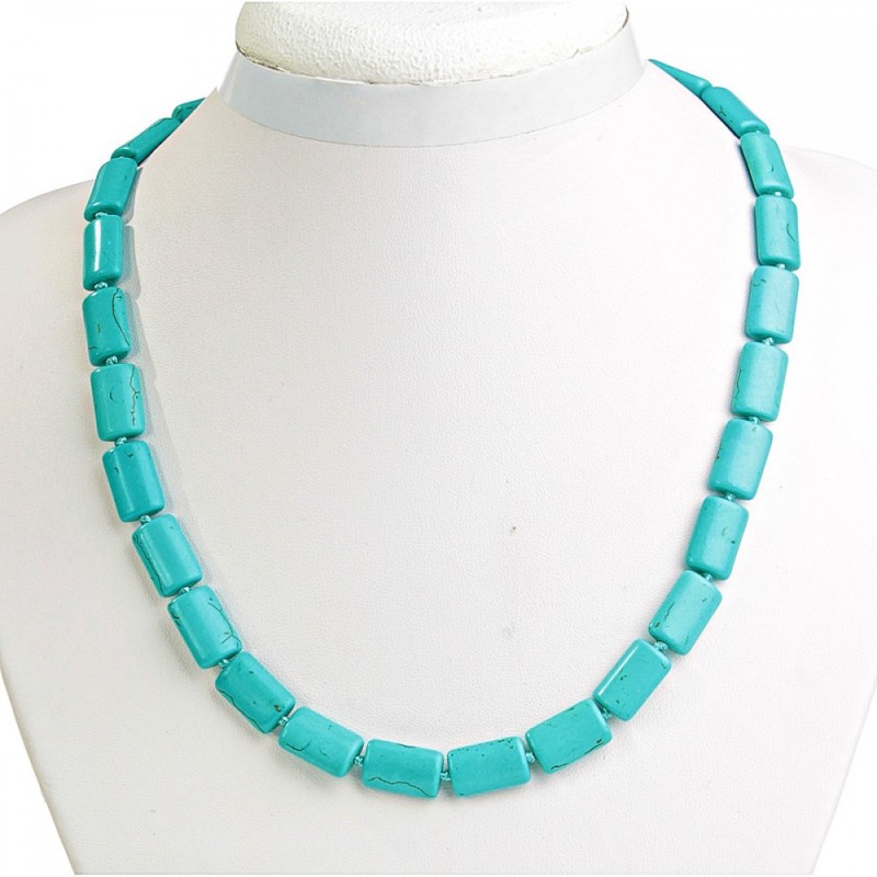 Turquoise Beads with Veins Rectangular 10x15mm, length 48cm