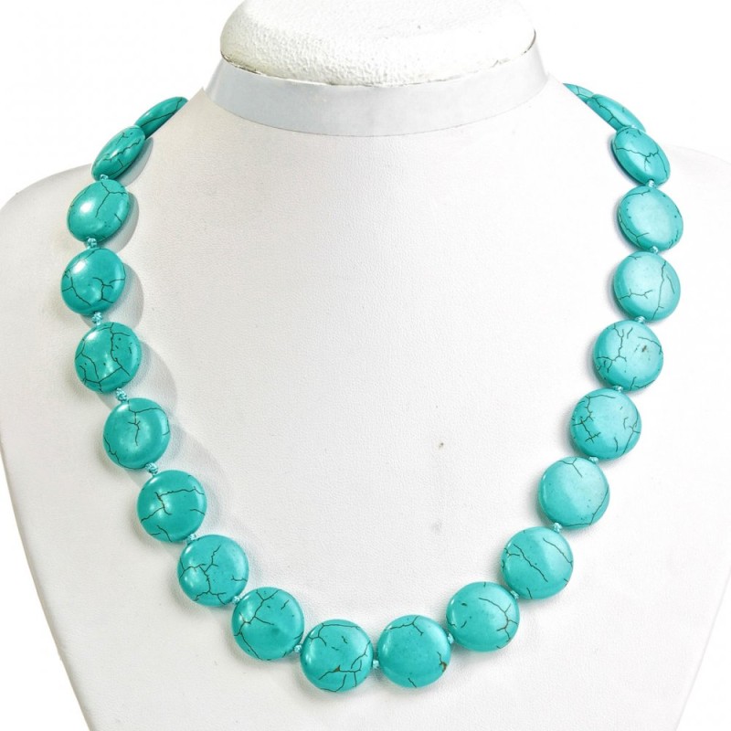 Turquoise Beads with Veins Coin 20mm, Necklace Length 49cm