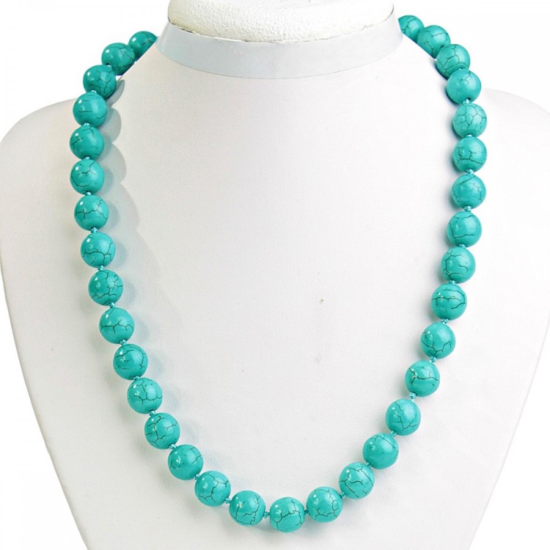 Green Turquoise Beads with Veins, 12mm Round, 46 cm Length