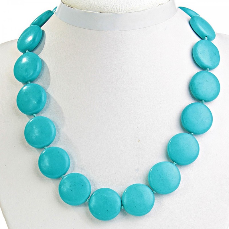 Blue Turquoise Bead Necklace (individual) Coin 22mm, length 45cm