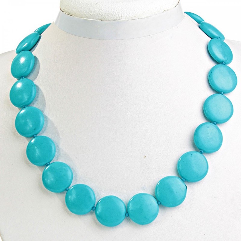 Blue Turquoise Beads (loose) Coin 20mm, length 46cm