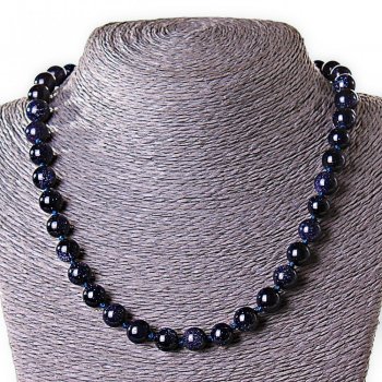 Necklace Aventurine (synthetic) Blue Sand Cairo Night, smooth 8mm ball, length ±45cm