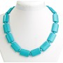 Blue Turquoise Necklace Rectangular Stone 18×25 mm ± and bead between them, length 49 cm+