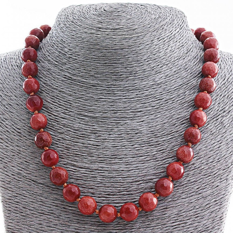 Aventurine Beads (Synthetic) "Golden Sand", faceted 12 mm bead, length 48 cm
