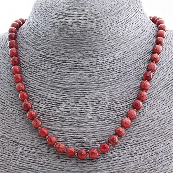 Aventurine Necklace (Synthetic) "Golden Sand", faceted bead 8mm, length 48cm