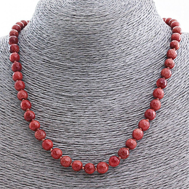 Aventurine Necklace (Synthetic) "Golden Sand", faceted bead 8mm, length 48cm