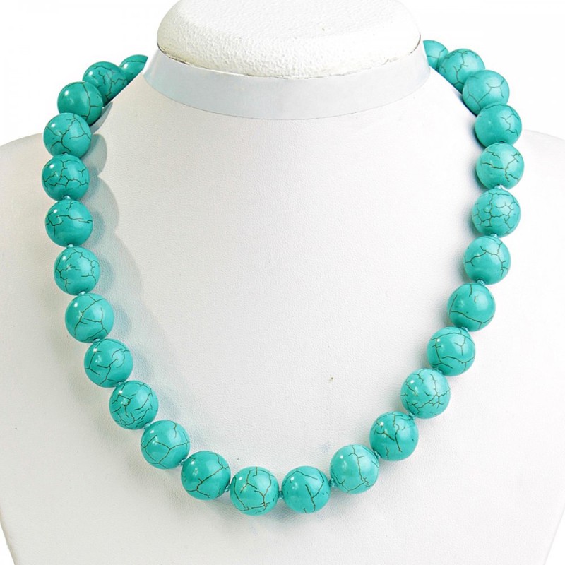 Necklace Green Turquoise (singular) with veining bead 14mm+-, length 47cm+-